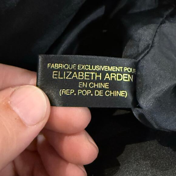 Elizabeth Arden Faux Ostrich Canvas Tote Travel Weekender Bag Satchel Black Tan - Picture 4 of 7